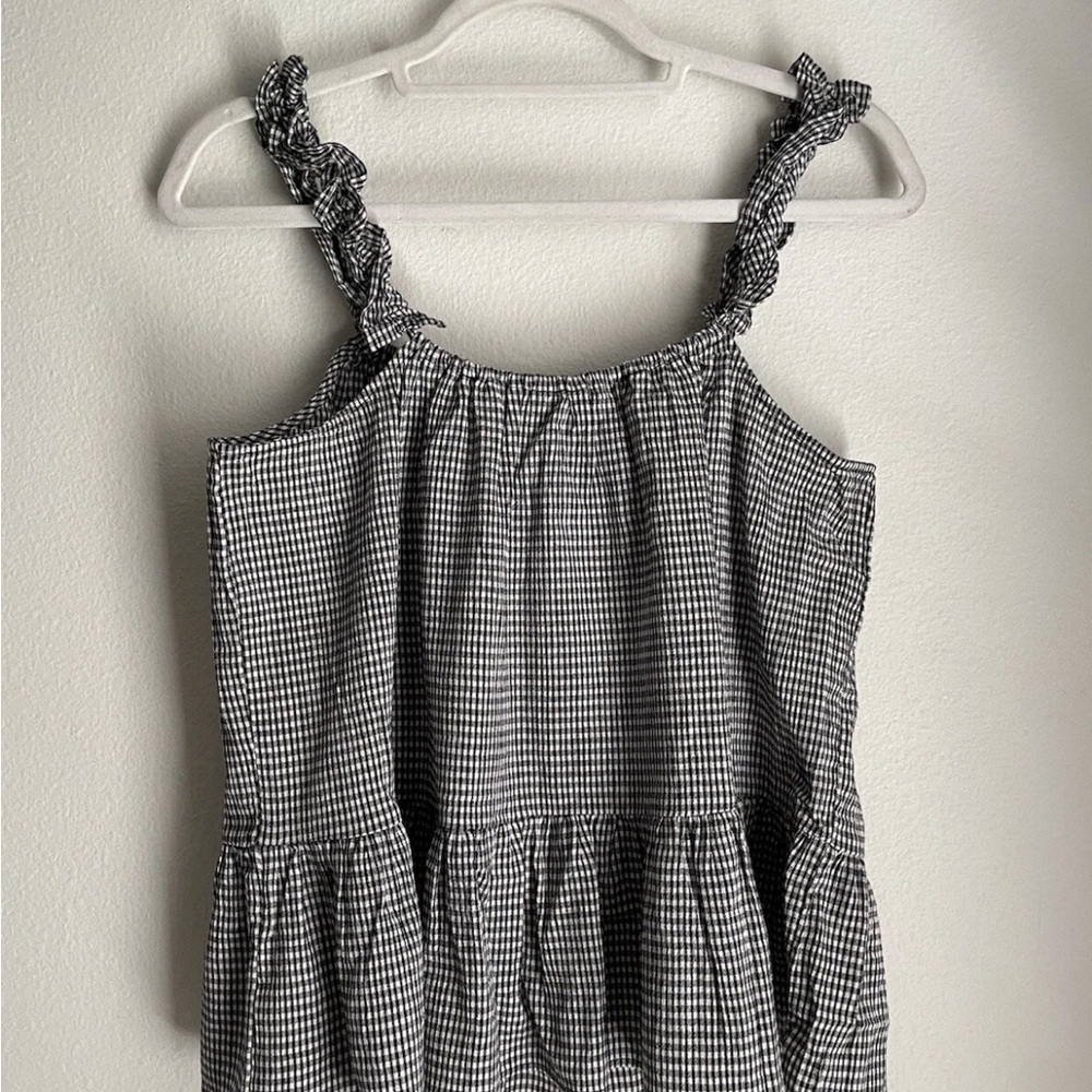 NEW Madewell Size 10 Gingham Cottagecore Black & White Ruffled Sleeve Tank Top
